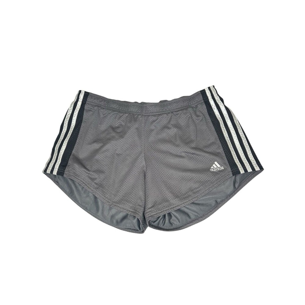 Y2K 2000s adidas Gray and Black Women's Athletic Shorts with White Stripes